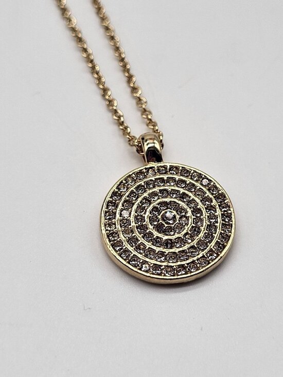 unbranded Jewelry - Gold Tone Medallion Pendant Necklace Spiral Circle with Rhinestones Minimalist C